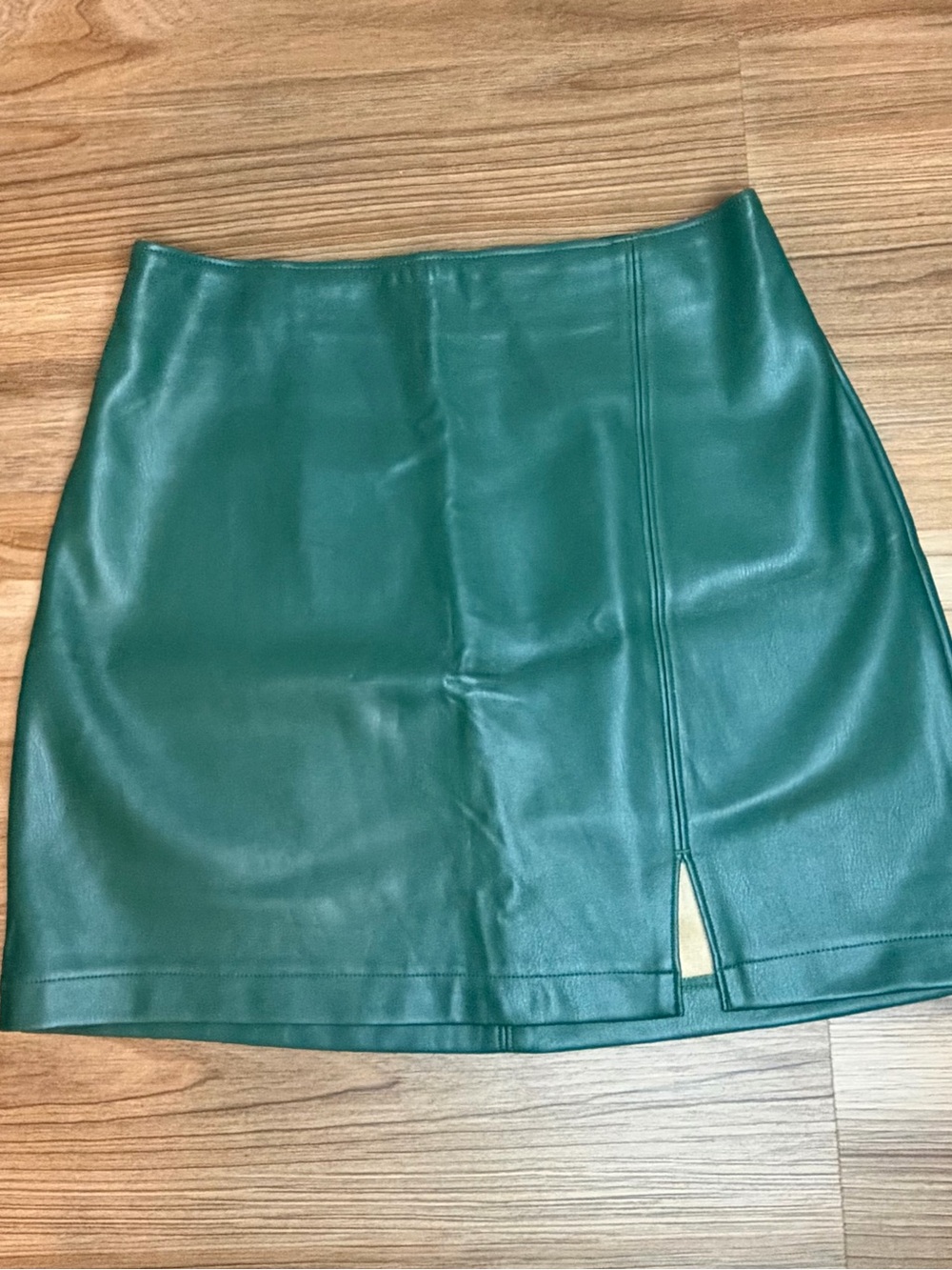 Hollister Dark Green Faux Leather Mini Skirt with Front Slit